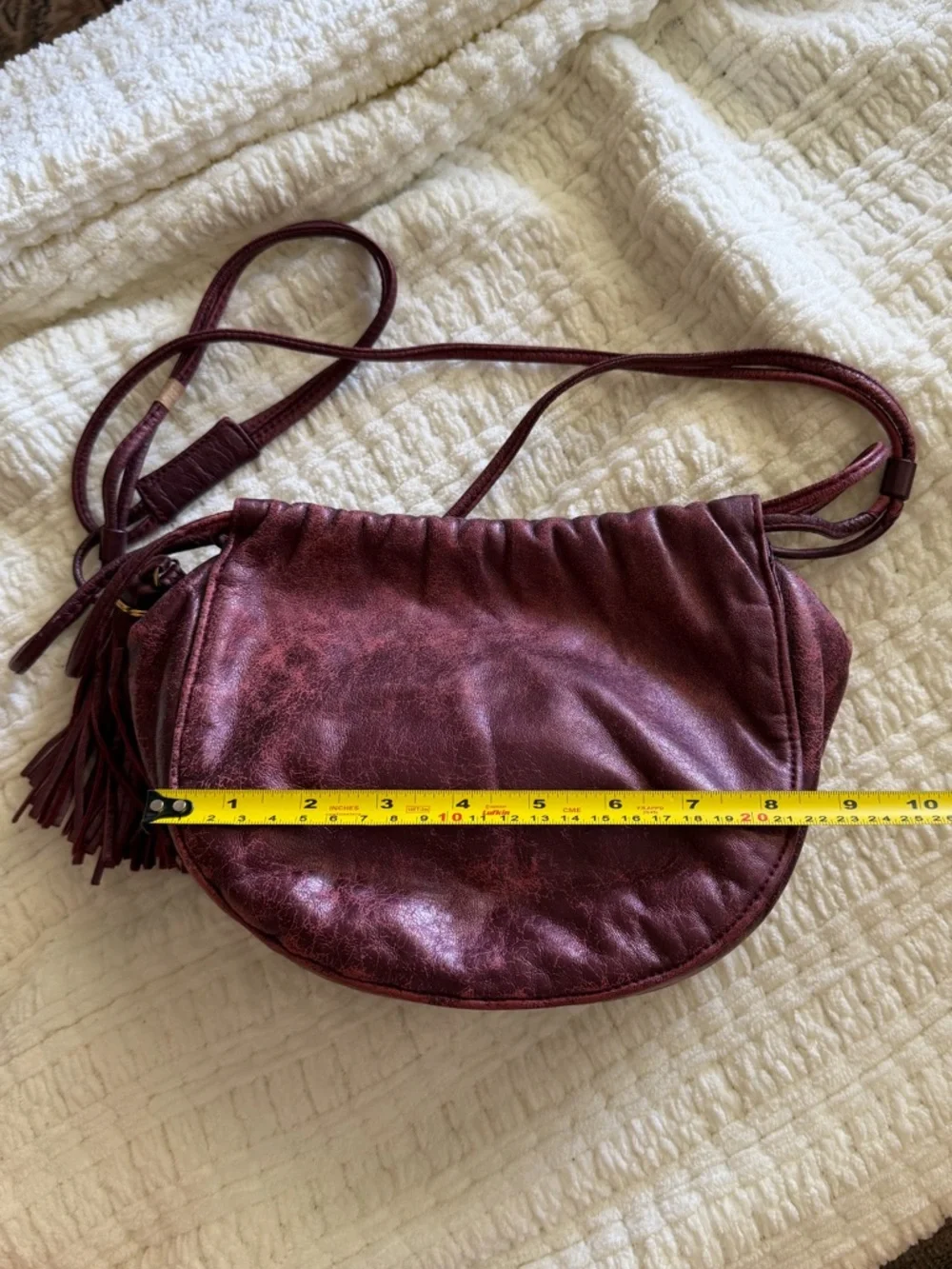 Vintage Ganson San Francisco Metallic Burgundy Leather Mini Bag‎ Tassel Y2K Boho